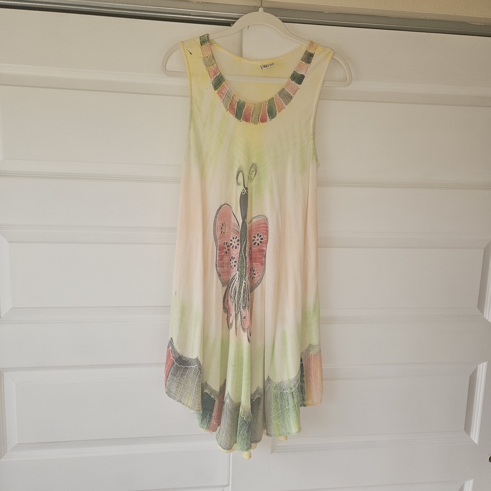 Sakkas Butterfly Tie Dye Tank Sheath Caftan Mid-Length Dress One Size
